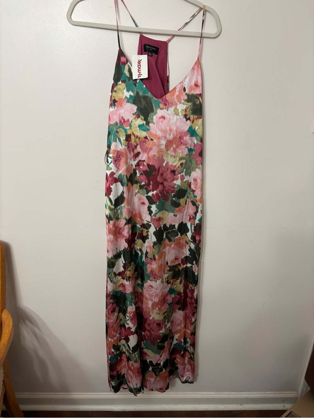 Tahari ASL Pink Green Floral Slip Dress
